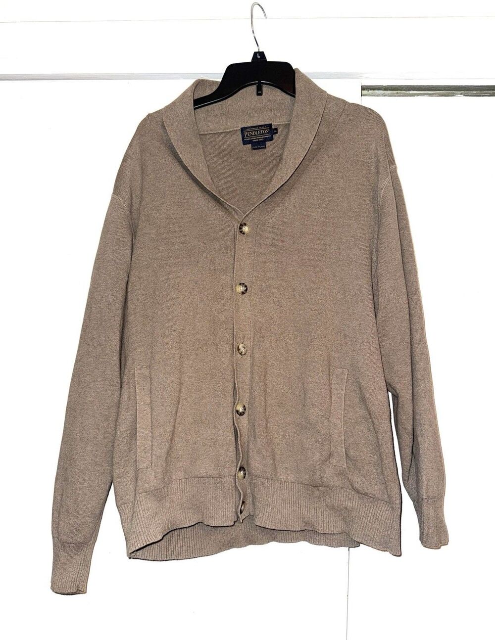 Pendleton Men's Beige Shawl Collar Cardigan Sweater Cotton Size XL
